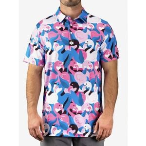 Pins And Aces Polo Shirt Men's‎ Size 2XL Flamingo All Over Print NWT